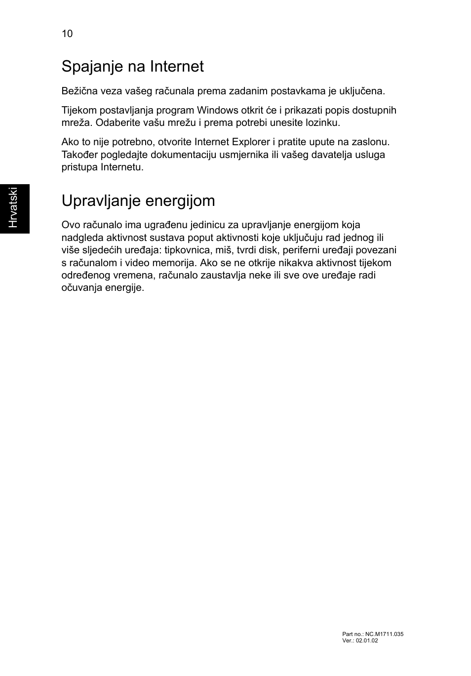 Spajanje na internet, Upravljanje energijom | Acer Aspire V5-471G User Manual | Page 186 / 306