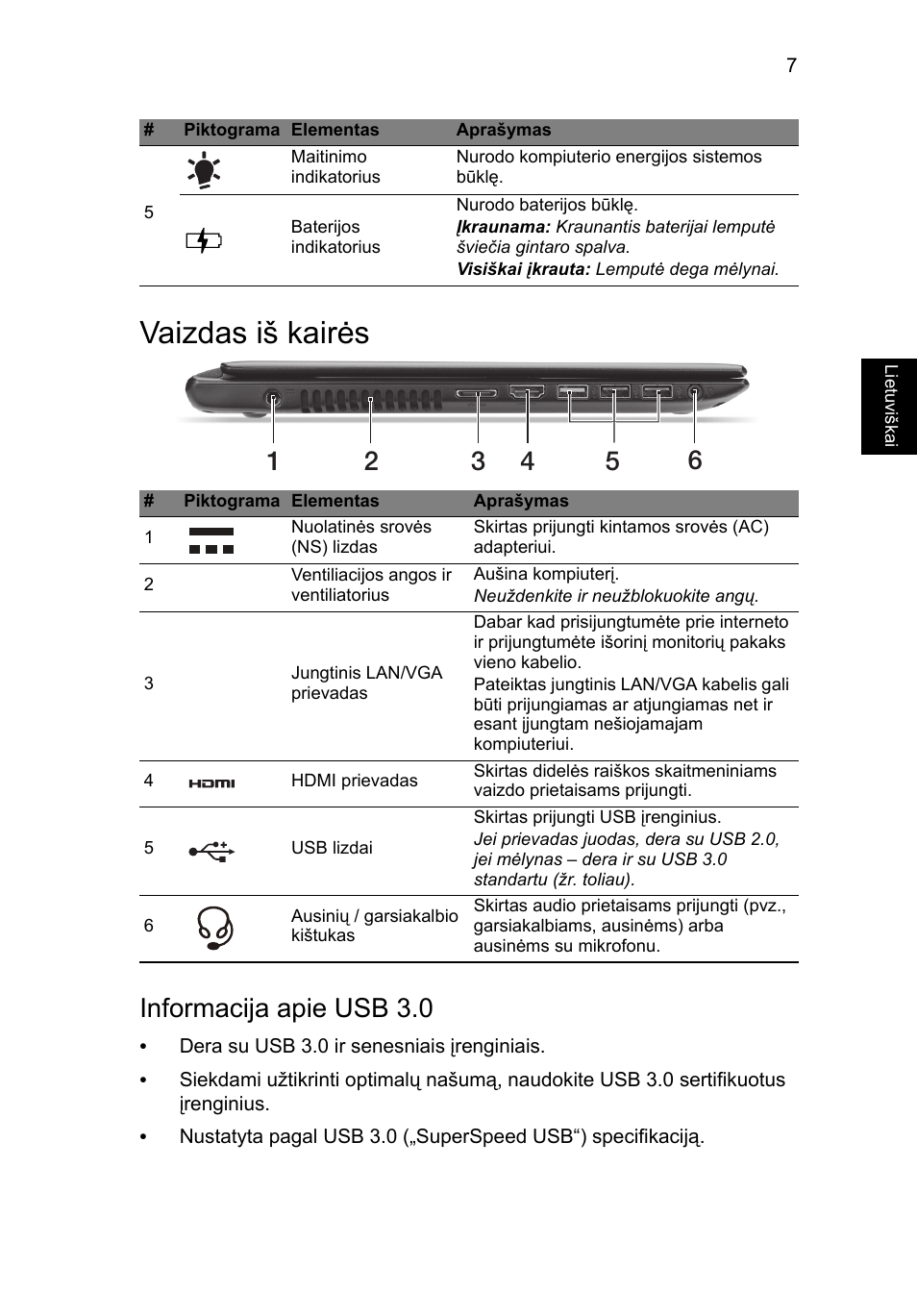 Vaizdas iš kairės, Informacija apie usb 3.0 | Acer Aspire V5-471G User Manual | Page 233 / 306