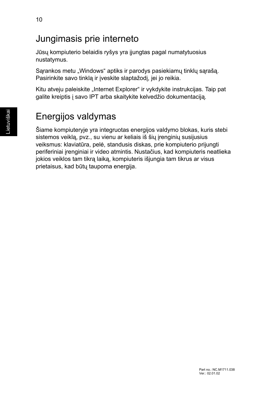Jungimasis prie interneto, Energijos valdymas | Acer Aspire V5-471G User Manual | Page 236 / 306