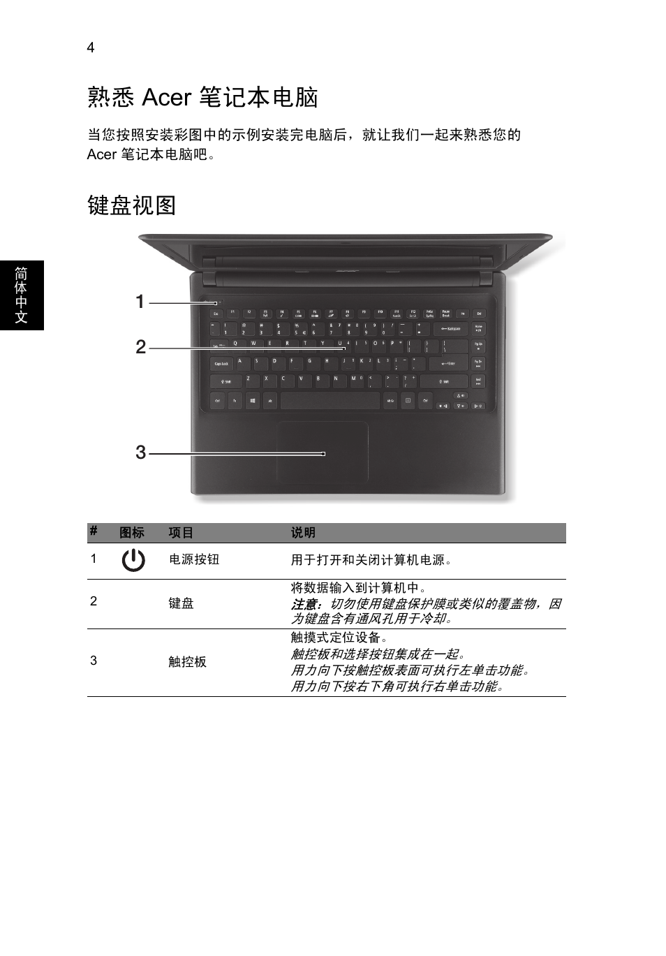 熟悉 acer 笔记本电脑, 键盘视图 | Acer Aspire V5-471G User Manual | Page 280 / 306