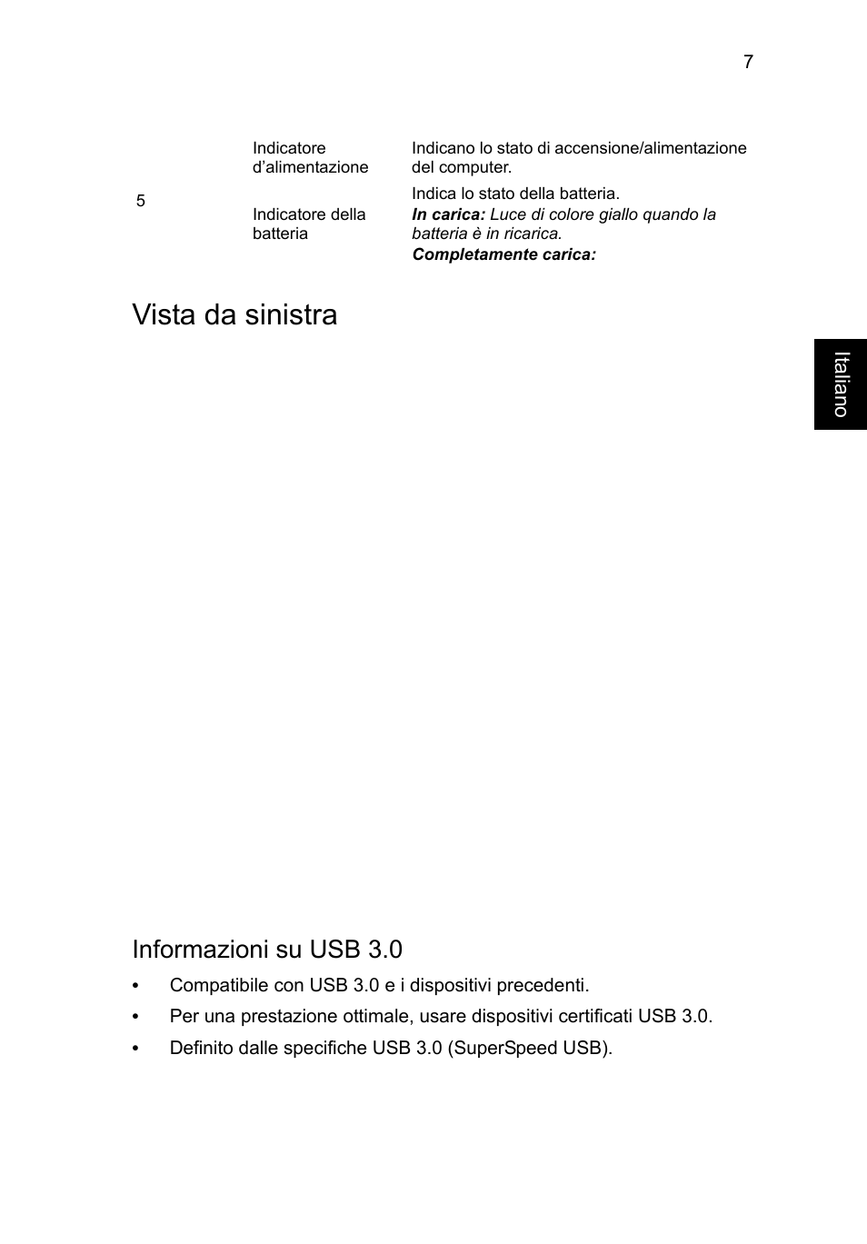 Vista da sinistra, Informazioni su usb 3.0 | Acer Aspire V5-471G User Manual | Page 39 / 306