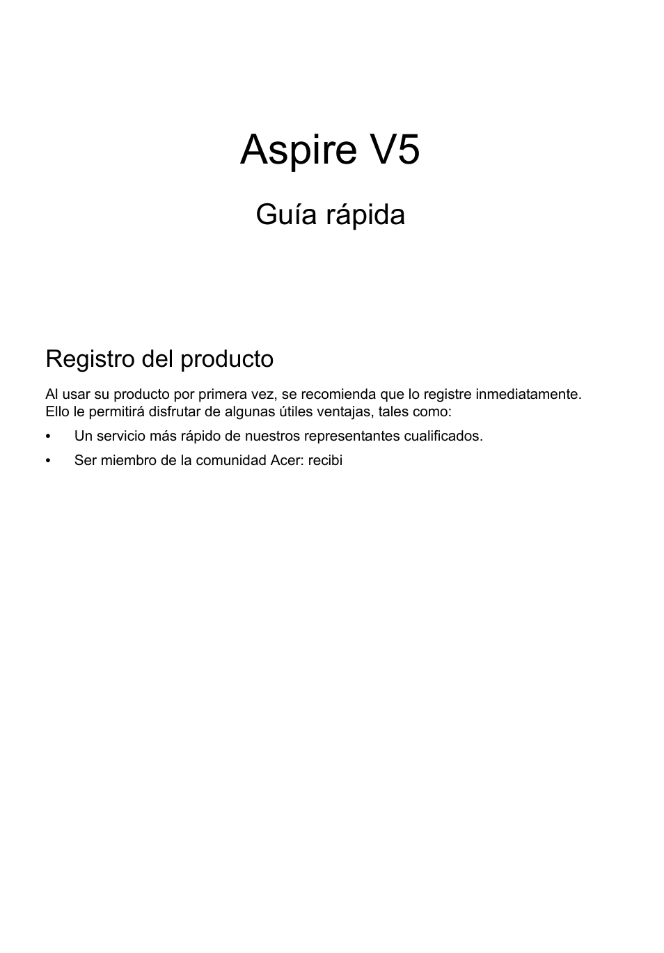 Español, Registro del producto, Cómo registrarse | Obtener los accesorios de acer, Aspire v5, Guía rápida | Acer Aspire V5-471G User Manual | Page 43 / 306