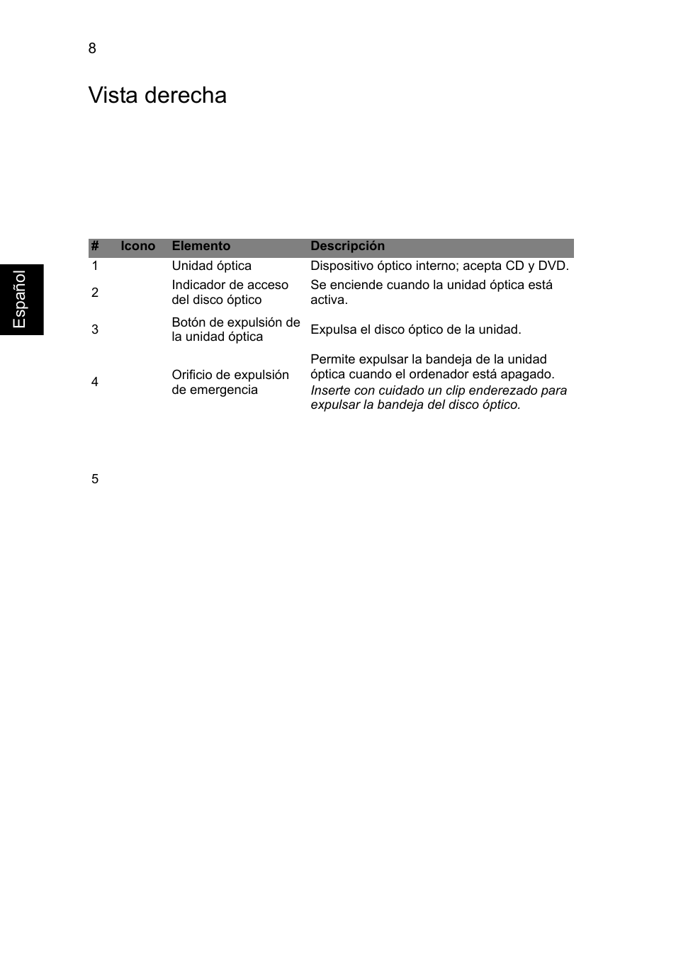 Vista derecha | Acer Aspire V5-471G User Manual | Page 50 / 306