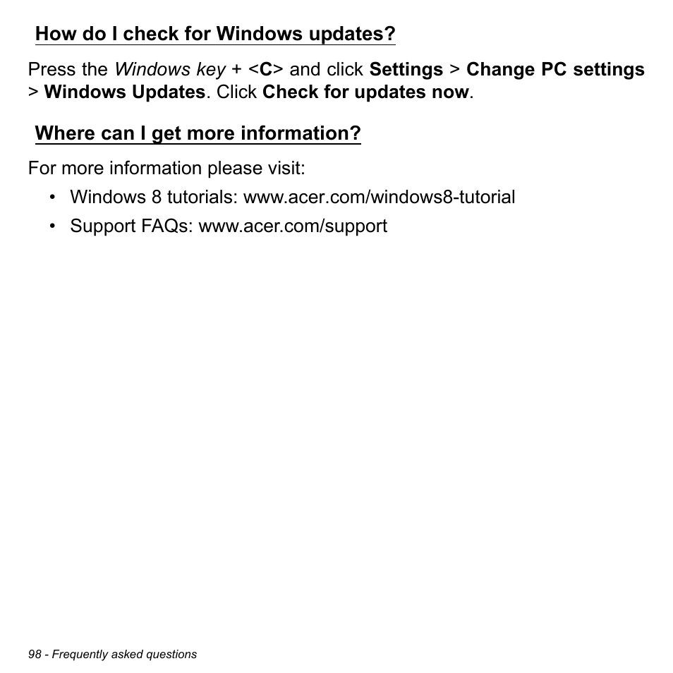 How do i check for windows updates, Where can i get more information | Acer Aspire M3-581TG User Manual | Page 100 / 3478