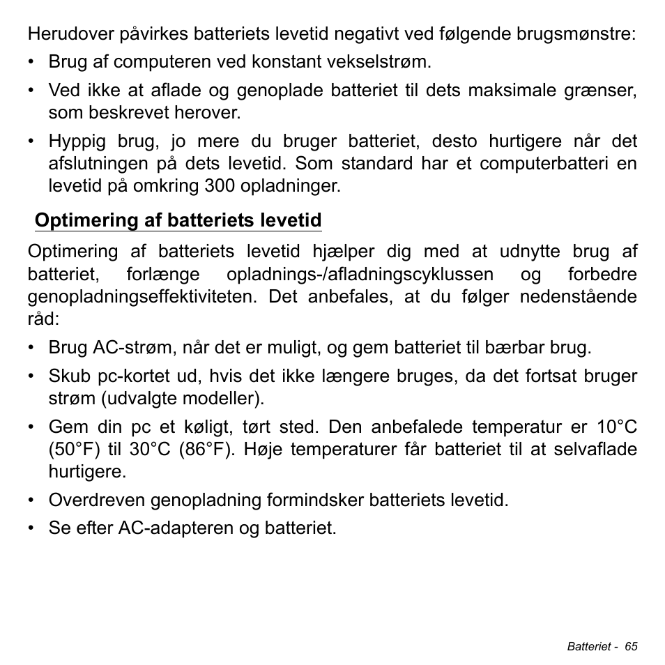 Optimering af batteriets levetid | Acer Aspire M3-581TG User Manual | Page 1015 / 3478
