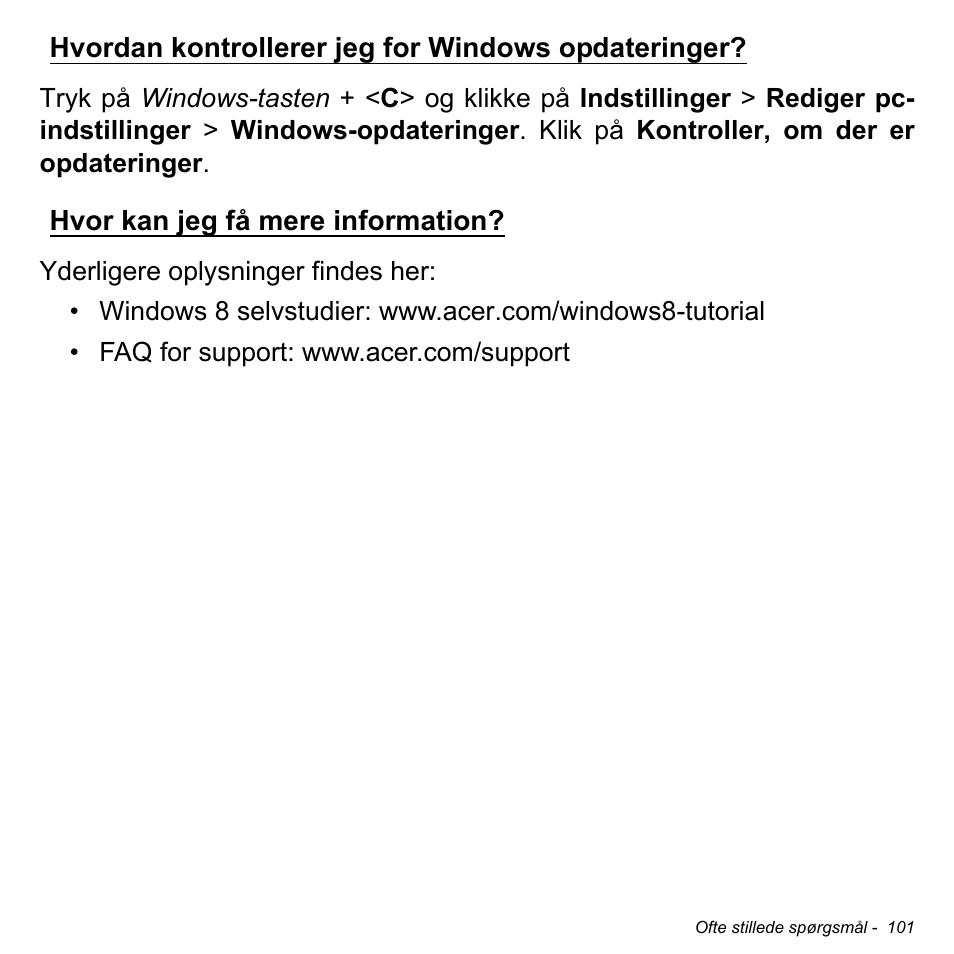 Hvordan kontrollerer jeg for windows opdateringer, Hvor kan jeg få mere information | Acer Aspire M3-581TG User Manual | Page 1051 / 3478