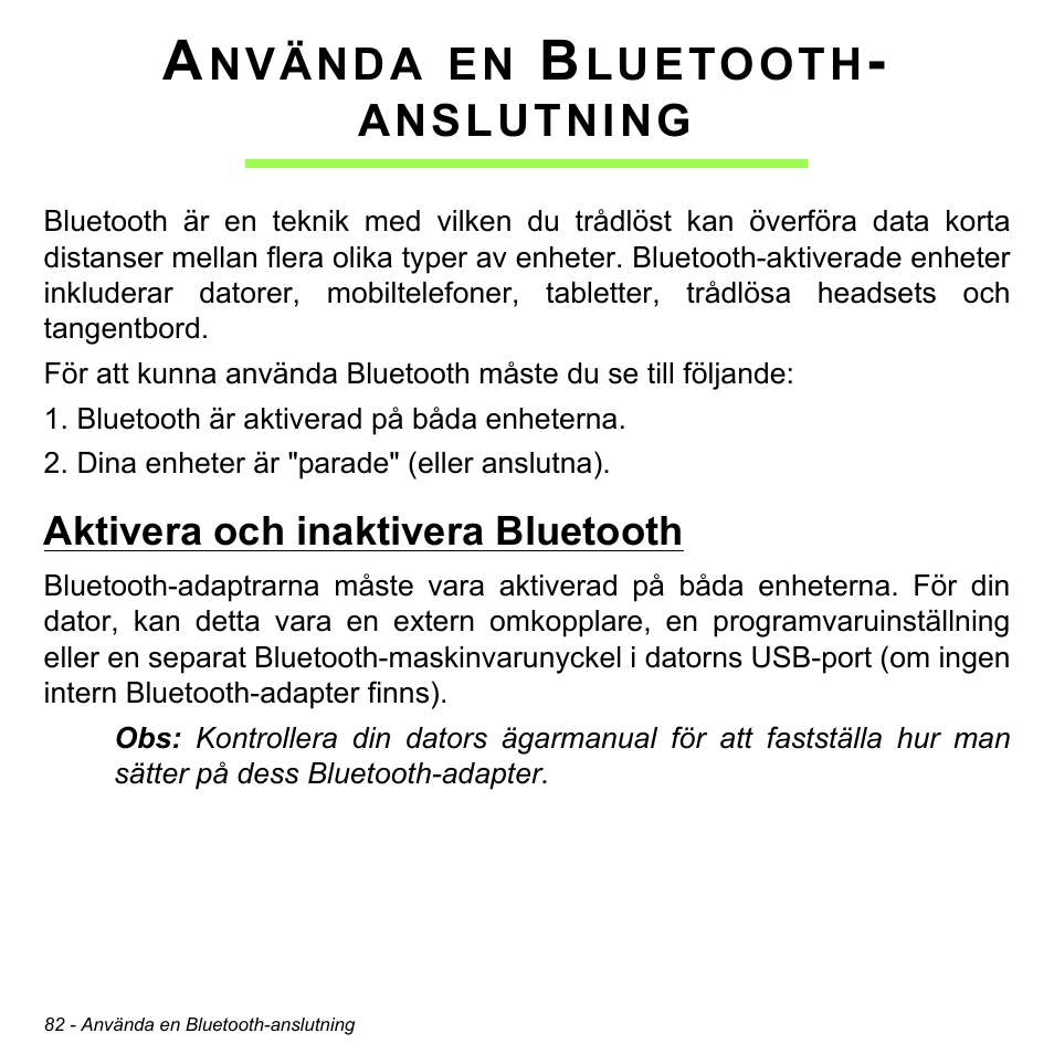 Använda en bluetooth- anslutning, Aktivera och inaktivera bluetooth, Använda en bluetooth-anslutning | Acer Aspire M3-581TG User Manual | Page 1144 / 3478