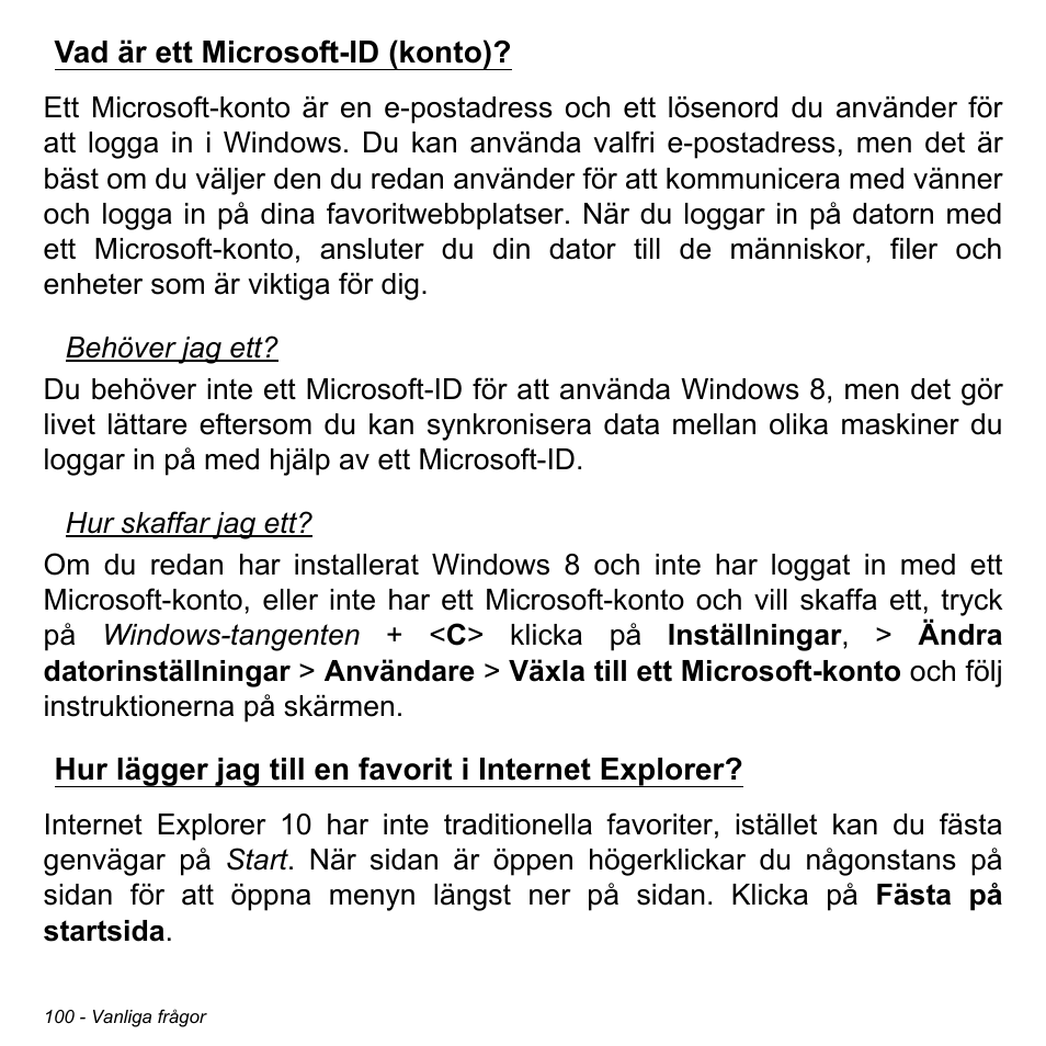 Vad är ett microsoft-id (konto), Hur lägger jag till en favorit i internet explorer | Acer Aspire M3-581TG User Manual | Page 1162 / 3478