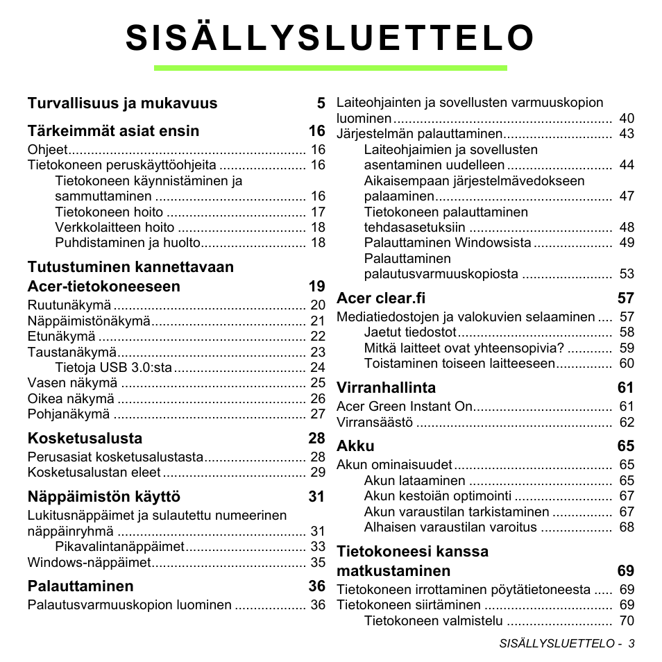 Sisällysluettelo | Acer Aspire M3-581TG User Manual | Page 1177 / 3478