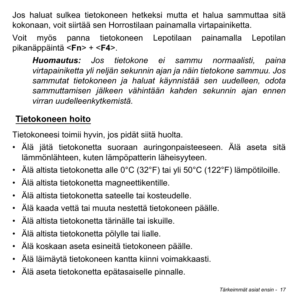 Tietokoneen hoito | Acer Aspire M3-581TG User Manual | Page 1191 / 3478