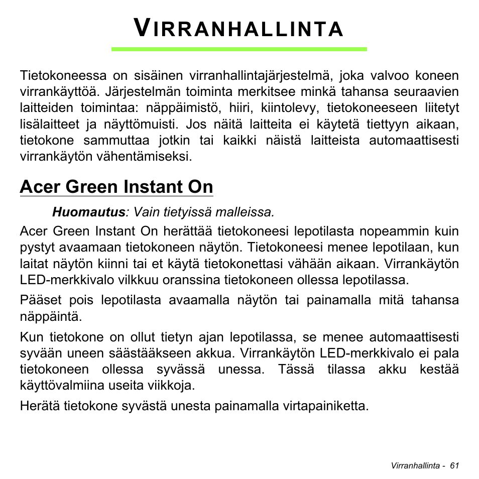 Virranhallinta, Acer green instant on, Irranhallinta | Acer Aspire M3-581TG User Manual | Page 1235 / 3478