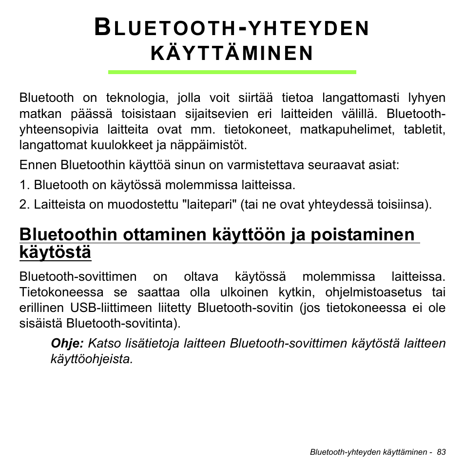 Bluetooth-yhteyden käyttäminen, Luetooth, Yhteyden | Käyttäminen | Acer Aspire M3-581TG User Manual | Page 1257 / 3478