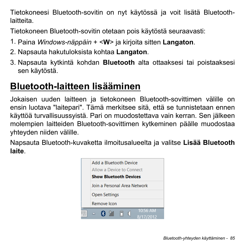 Bluetooth-laitteen lisääminen | Acer Aspire M3-581TG User Manual | Page 1259 / 3478