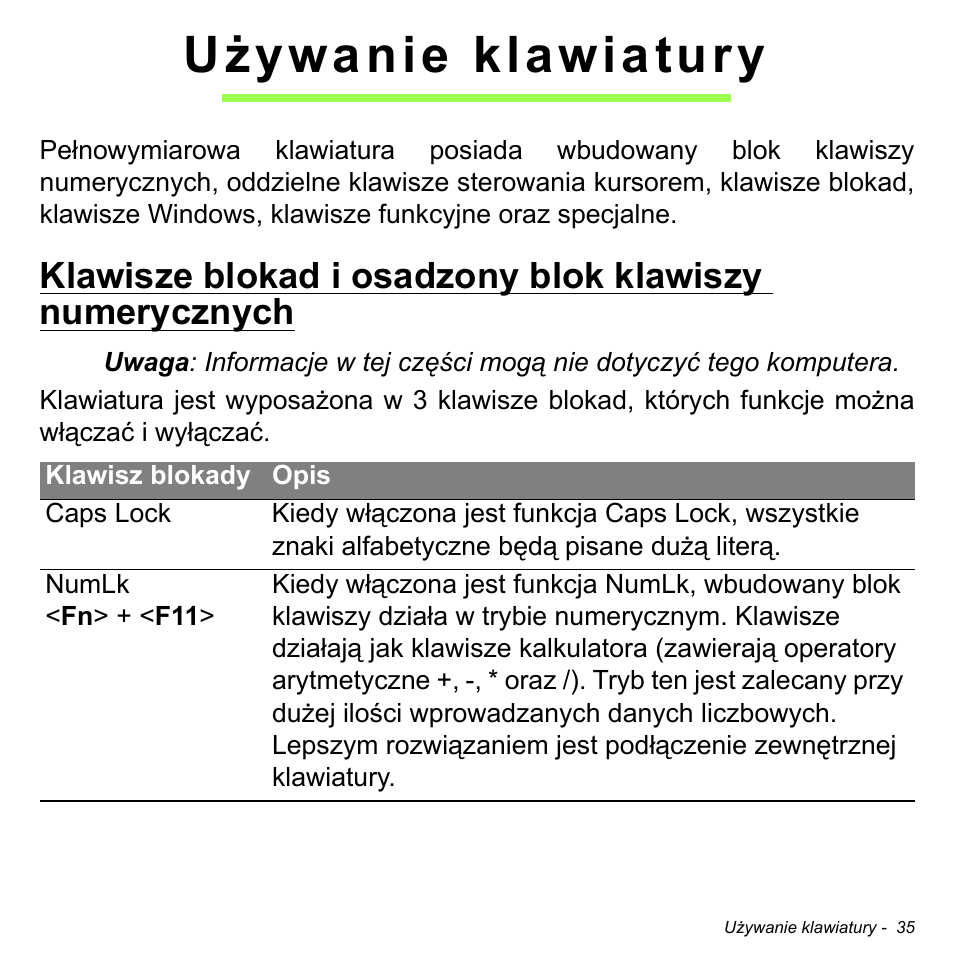 Używanie klawiatury | Acer Aspire M3-581TG User Manual | Page 1453 / 3478