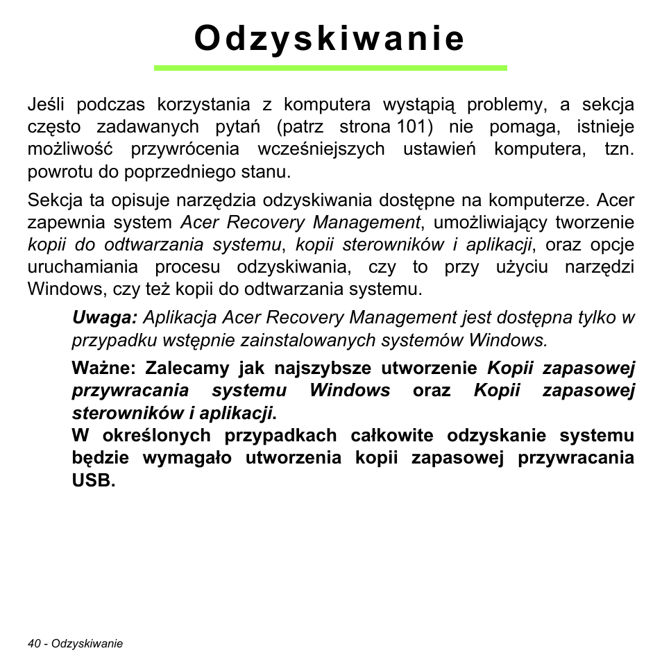 Odzyskiwanie | Acer Aspire M3-581TG User Manual | Page 1458 / 3478
