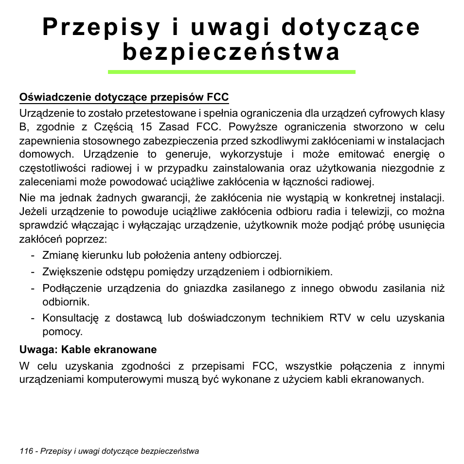 Przepisy i uwagi dotyczące bezpieczeństwa | Acer Aspire M3-581TG User Manual | Page 1534 / 3478