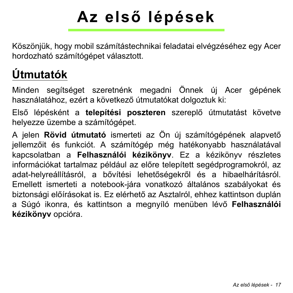 Az első lépések, Útmutatók | Acer Aspire M3-581TG User Manual | Page 1559 / 3478