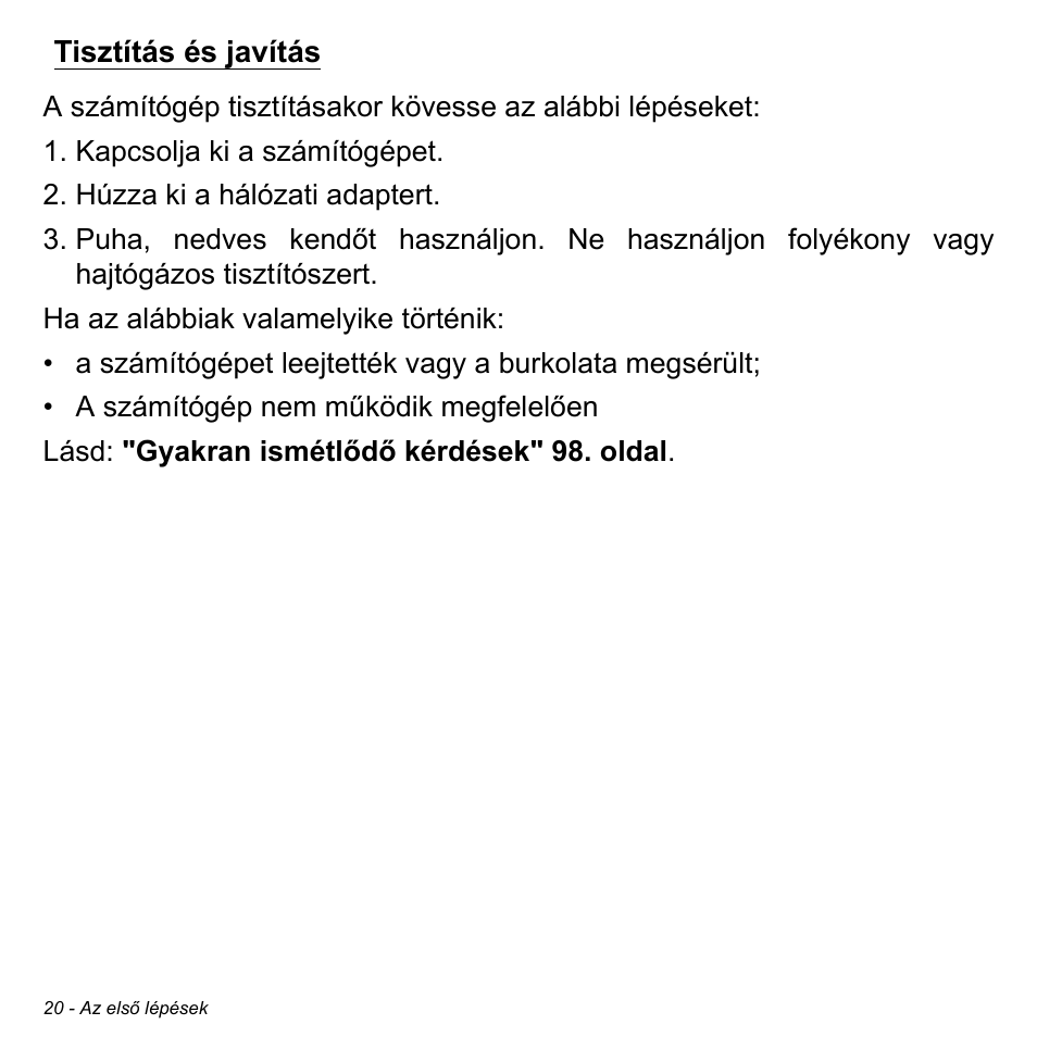 Tisztítás és javítás | Acer Aspire M3-581TG User Manual | Page 1562 / 3478