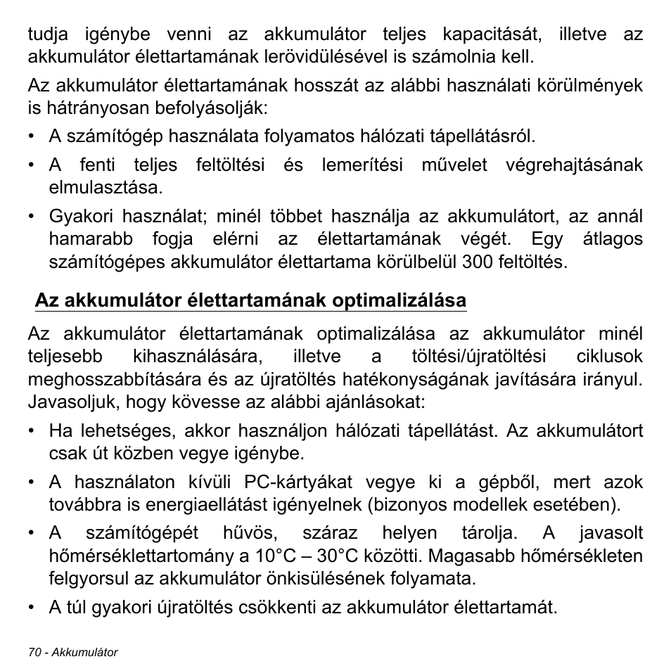 Az akkumulátor élettartamának optimalizálása | Acer Aspire M3-581TG User Manual | Page 1612 / 3478