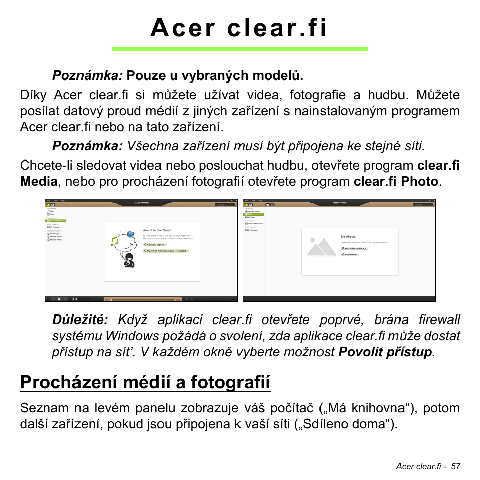 Acer clear.fi, Procházení médií a fotografií | Acer Aspire M3-581TG User Manual | Page 1721 / 3478