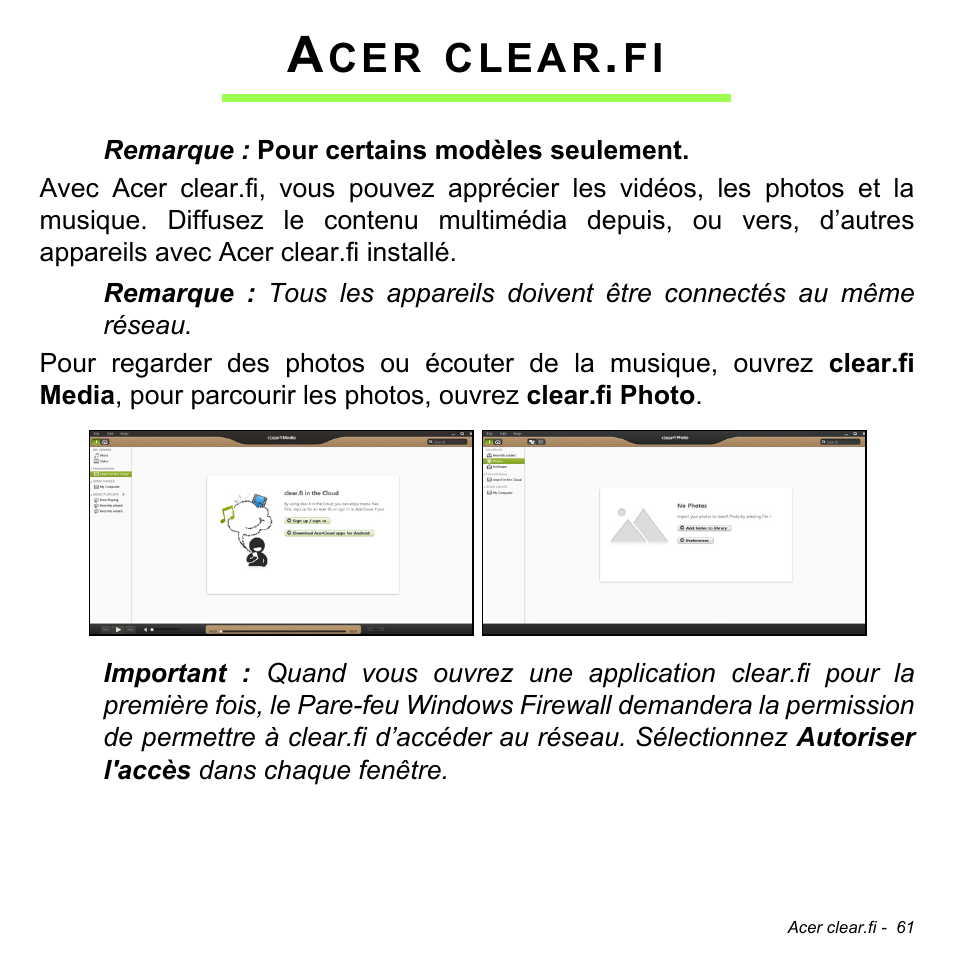 Acer clear.fi, Clear | Acer Aspire M3-581TG User Manual | Page 173 / 3478