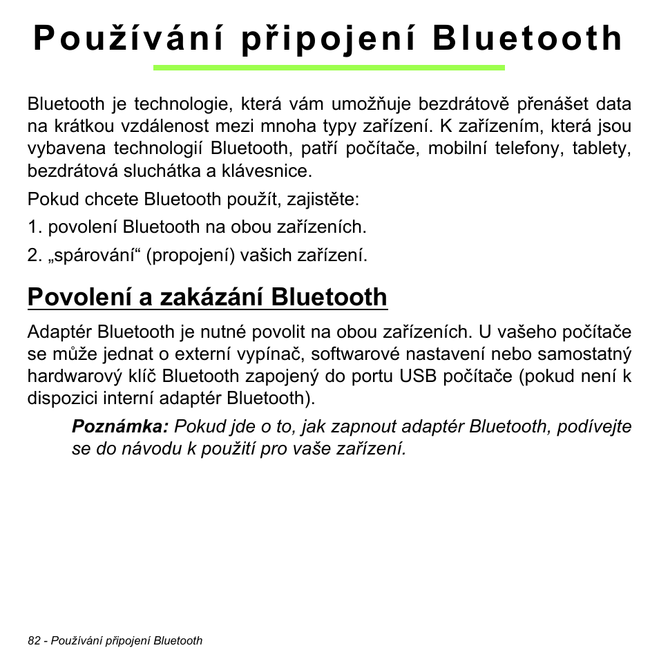 Používání připojení bluetooth, Povolení a zakázání bluetooth | Acer Aspire M3-581TG User Manual | Page 1746 / 3478