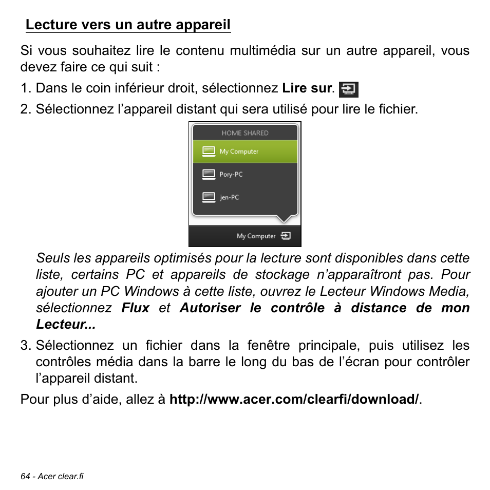 Lecture vers un autre appareil | Acer Aspire M3-581TG User Manual | Page 176 / 3478