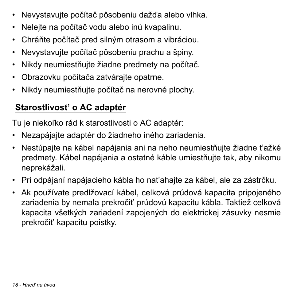 Starostlivost’ o ac adaptér | Acer Aspire M3-581TG User Manual | Page 1796 / 3478