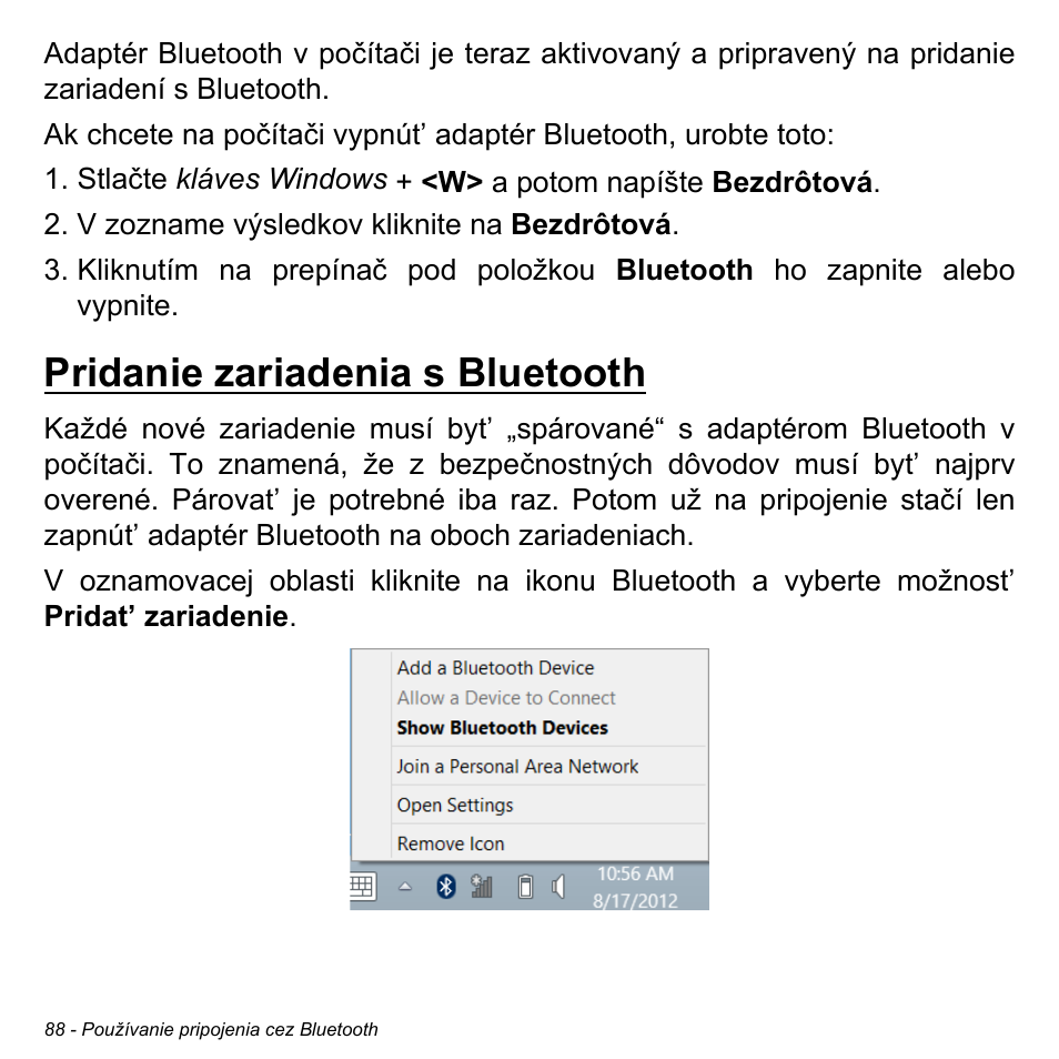 Pridanie zariadenia s bluetooth | Acer Aspire M3-581TG User Manual | Page 1866 / 3478