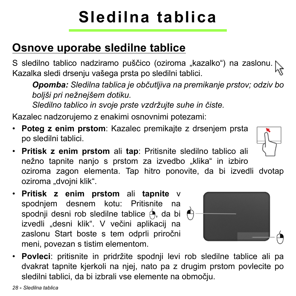 Sledilna tablica, Osnove uporabe sledilne tablice | Acer Aspire M3-581TG User Manual | Page 1922 / 3478
