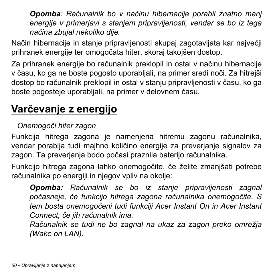 Varčevanje z energijo | Acer Aspire M3-581TG User Manual | Page 1954 / 3478