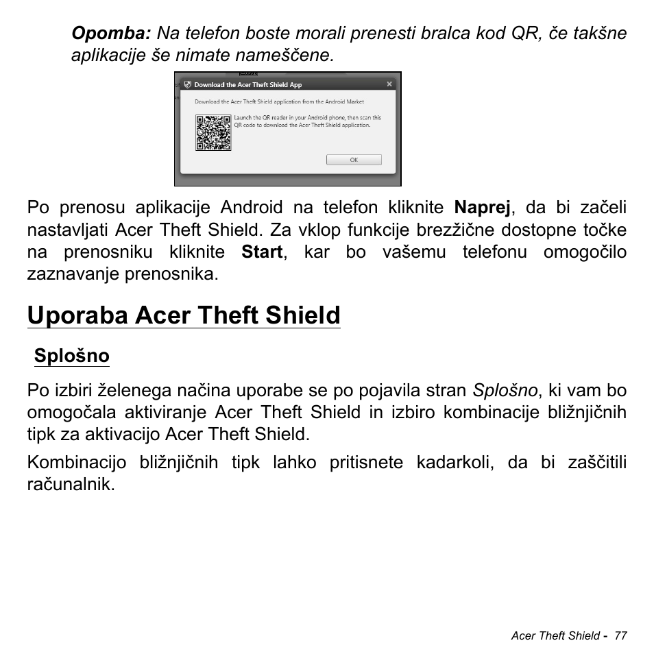 Uporaba acer theft shield, Splošno | Acer Aspire M3-581TG User Manual | Page 1971 / 3478