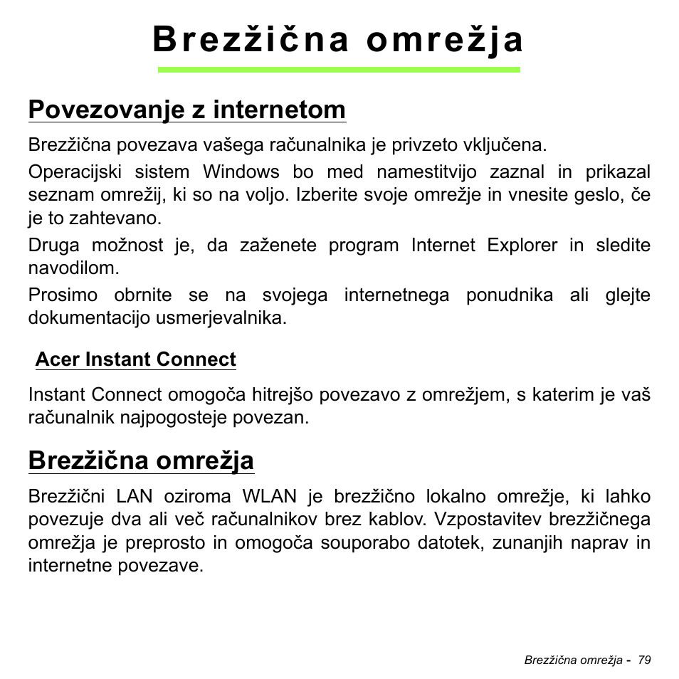 Brezžična omrežja, Povezovanje z internetom, Acer instant connect | Acer Aspire M3-581TG User Manual | Page 1973 / 3478