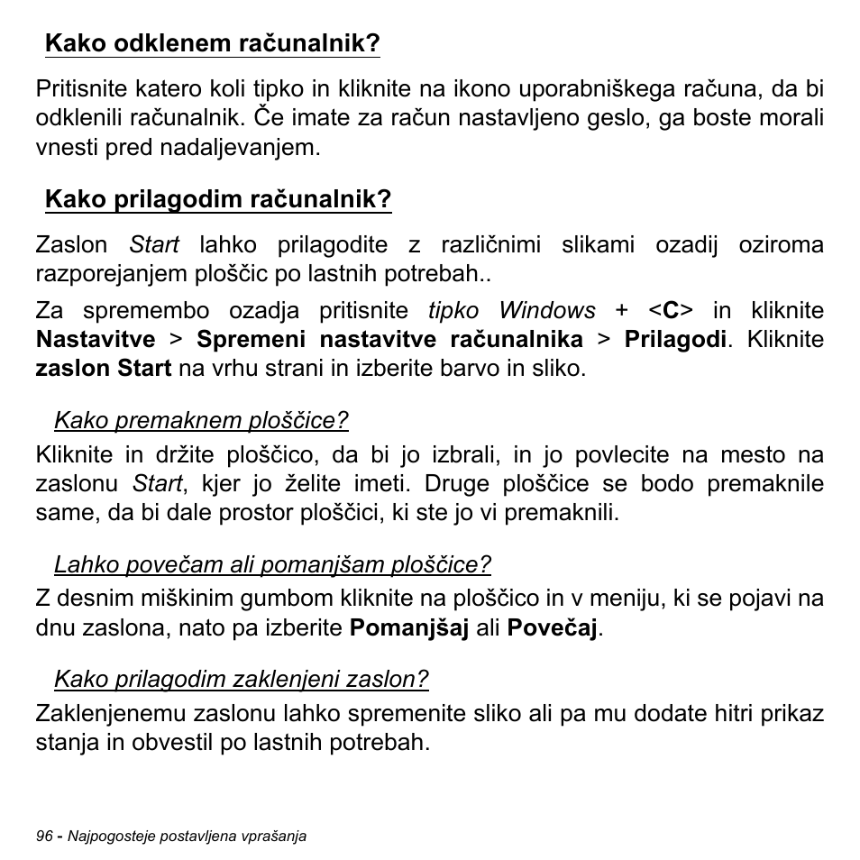 Kako odklenem računalnik, Kako prilagodim računalnik | Acer Aspire M3-581TG User Manual | Page 1990 / 3478