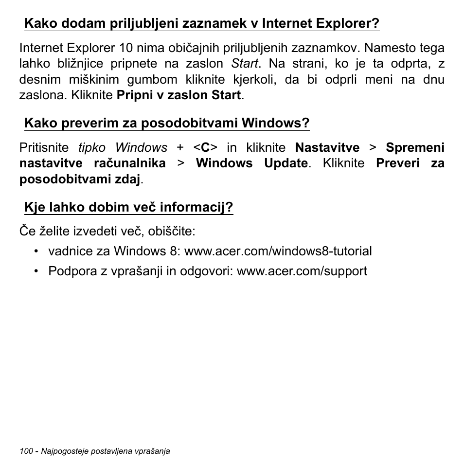 Kako preverim za posodobitvami windows, Kje lahko dobim več informacij | Acer Aspire M3-581TG User Manual | Page 1994 / 3478