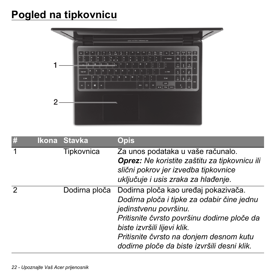 Pogled na tipkovnicu | Acer Aspire M3-581TG User Manual | Page 2026 / 3478