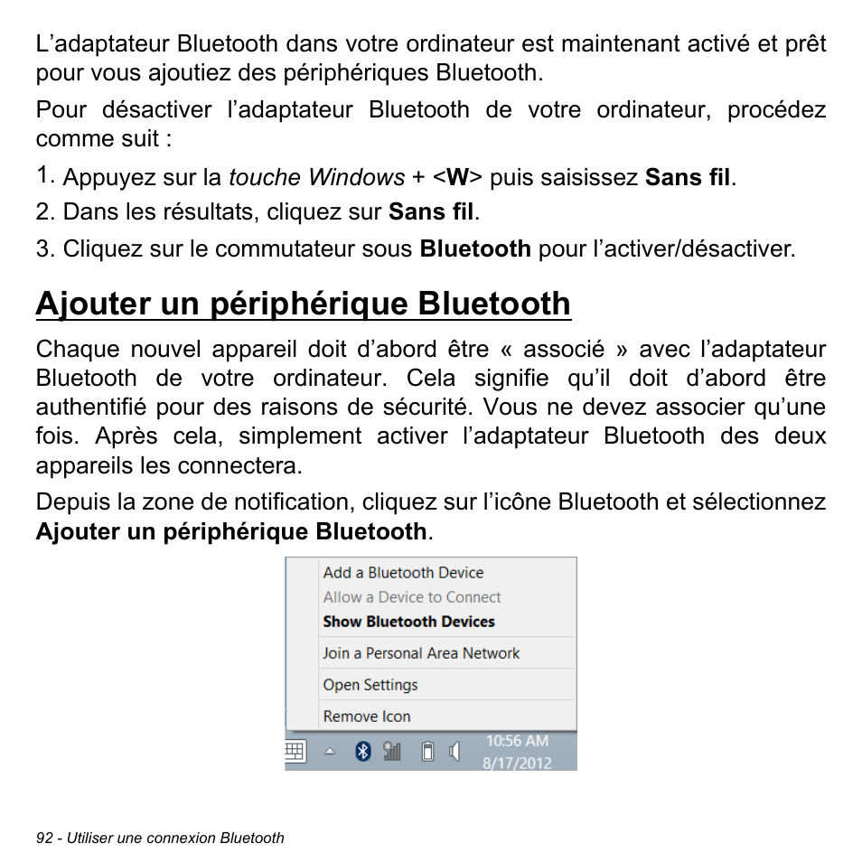 Ajouter un périphérique bluetooth | Acer Aspire M3-581TG User Manual | Page 204 / 3478