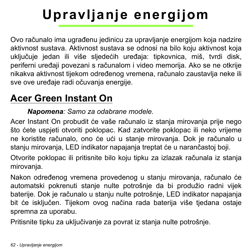 Upravljanje energijom, Acer green instant on | Acer Aspire M3-581TG User Manual | Page 2066 / 3478