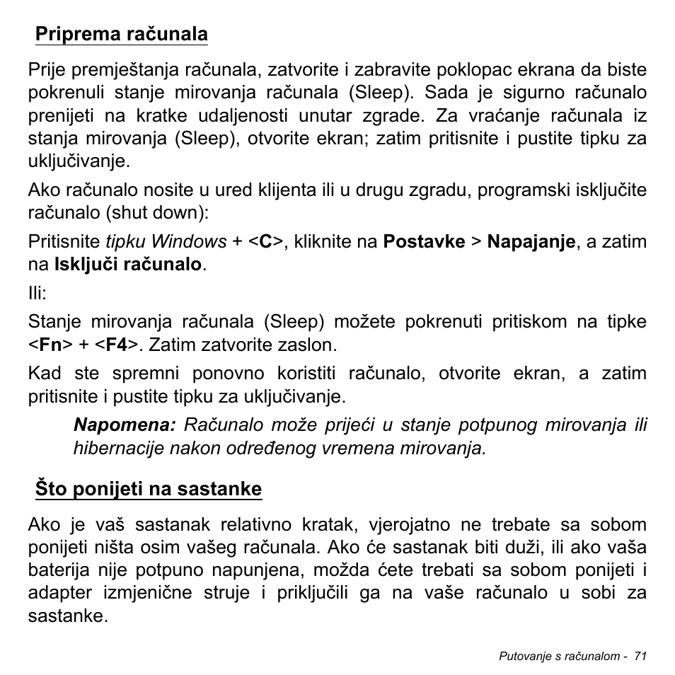 Priprema računala, Što ponijeti na sastanke, Priprema računala što ponijeti na sastanke | Acer Aspire M3-581TG User Manual | Page 2075 / 3478