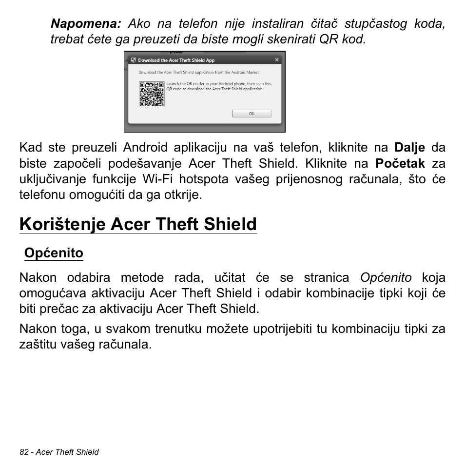 Korištenje acer theft shield, Općenito | Acer Aspire M3-581TG User Manual | Page 2086 / 3478