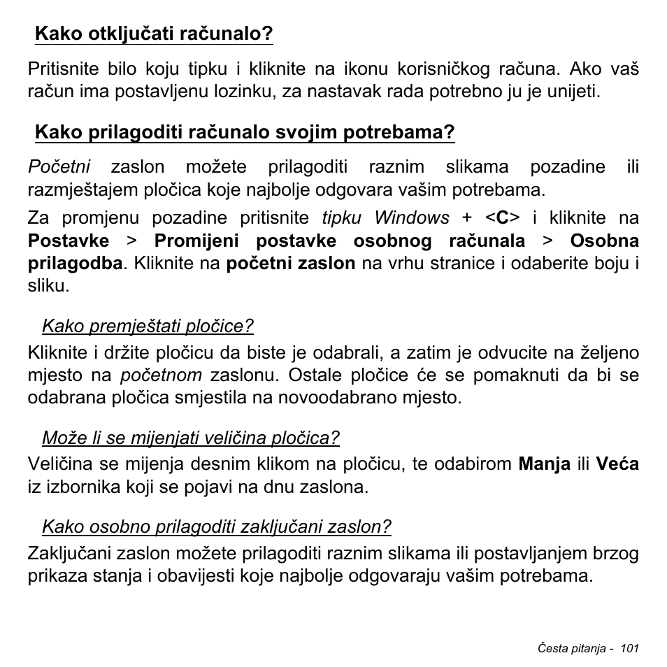 Kako otključati računalo, Kako prilagoditi računalo svojim potrebama | Acer Aspire M3-581TG User Manual | Page 2105 / 3478
