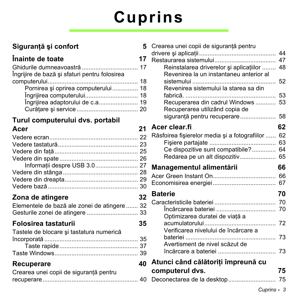 Cuprins | Acer Aspire M3-581TG User Manual | Page 2123 / 3478