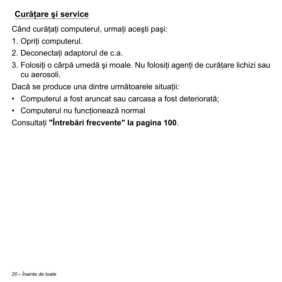 Curăţare şi service | Acer Aspire M3-581TG User Manual | Page 2140 / 3478