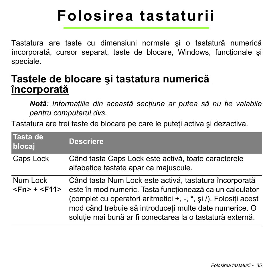 Folosirea tastaturii | Acer Aspire M3-581TG User Manual | Page 2155 / 3478