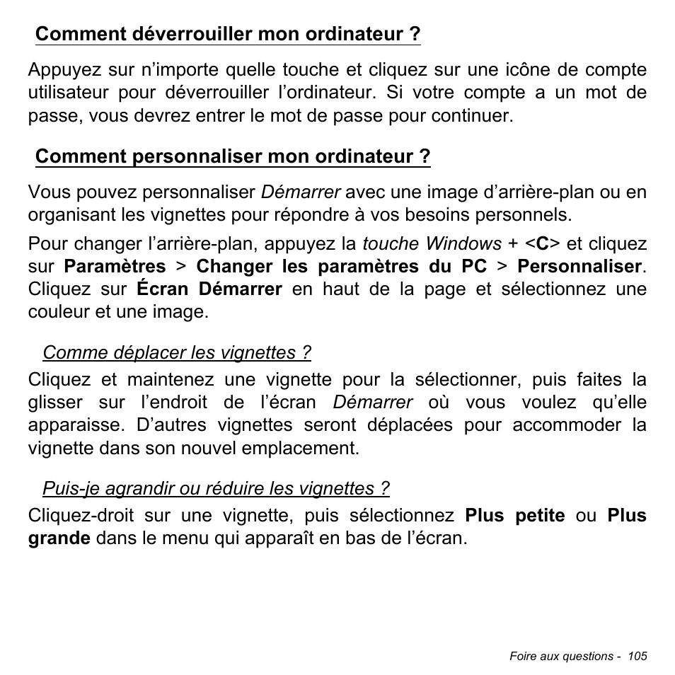 Comment déverrouiller mon ordinateur, Comment personnaliser mon ordinateur, Comment déverrouiller mon | Ordinateur ? comment personnaliser mon ordinateur | Acer Aspire M3-581TG User Manual | Page 217 / 3478