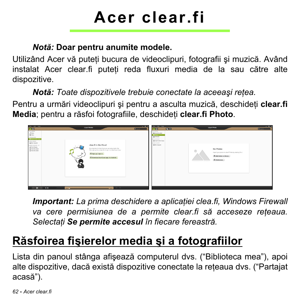 Acer clear.fi, Răsfoirea fişierelor media şi a fotografiilor | Acer Aspire M3-581TG User Manual | Page 2182 / 3478