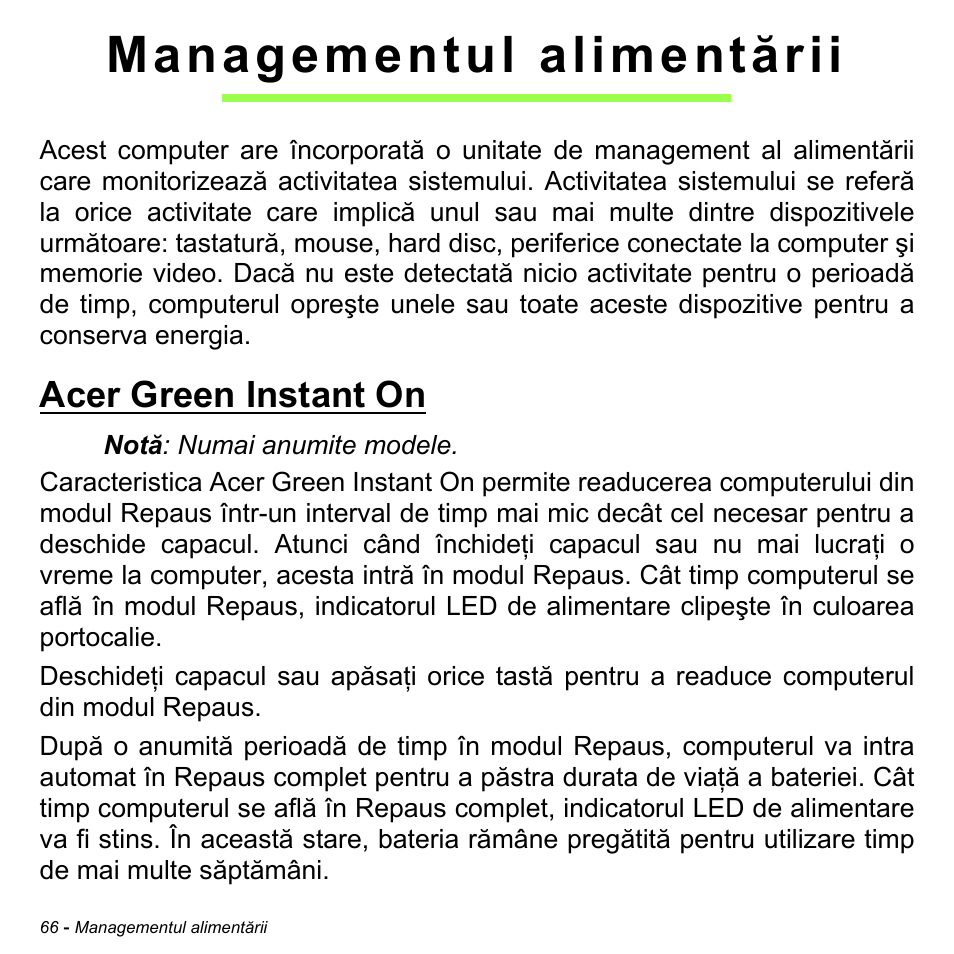 Managementul alimentării, Acer green instant on | Acer Aspire M3-581TG User Manual | Page 2186 / 3478