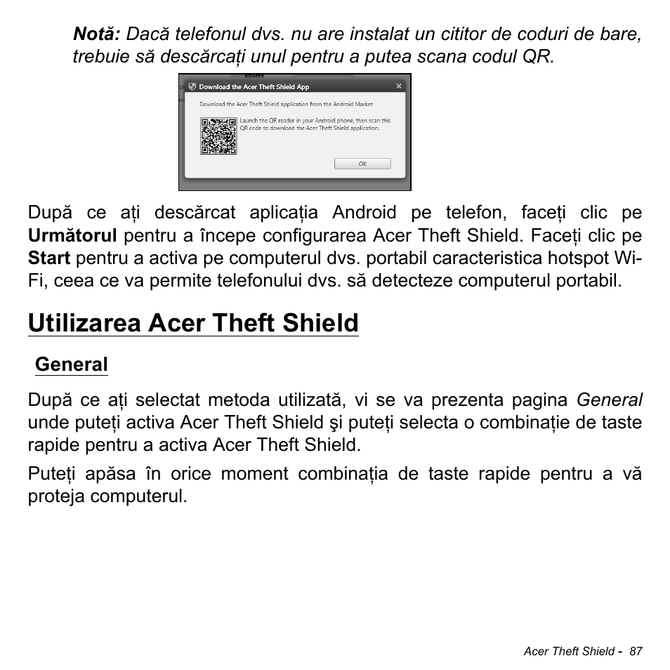 Utilizarea acer theft shield, General | Acer Aspire M3-581TG User Manual | Page 2207 / 3478