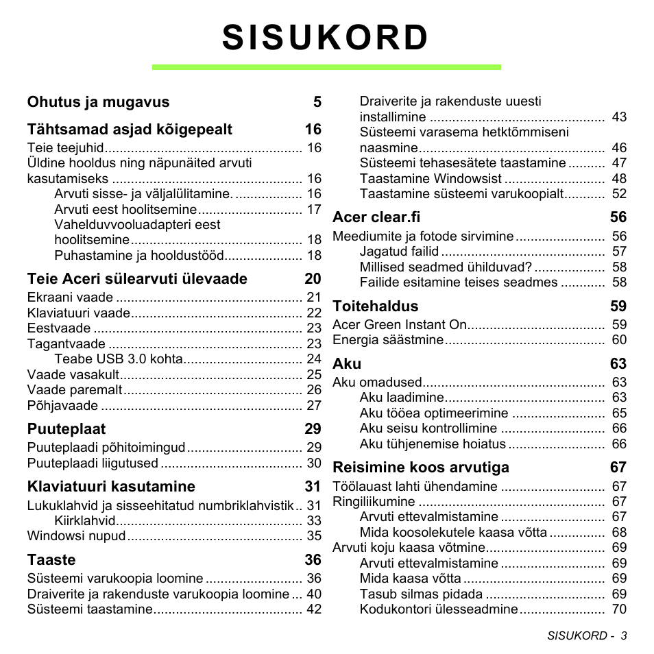 Sisukord | Acer Aspire M3-581TG User Manual | Page 2371 / 3478