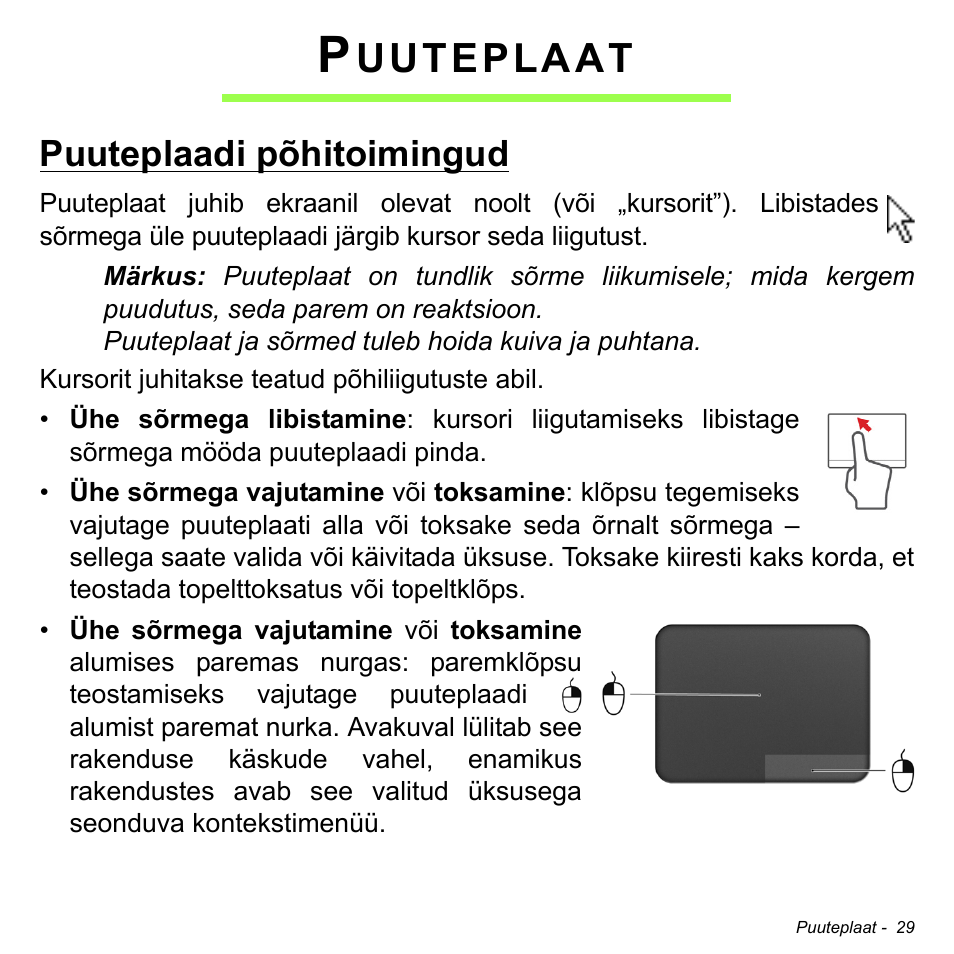 Puuteplaat, Puuteplaadi põhitoimingud, Uuteplaat | Acer Aspire M3-581TG User Manual | Page 2397 / 3478